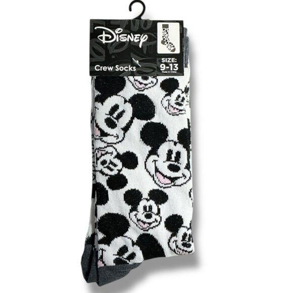 Disney Mickey Mouse Crew Socks Mens Fun Novelty Black White Unisex One Size 9-13 - Picture 2 of 16